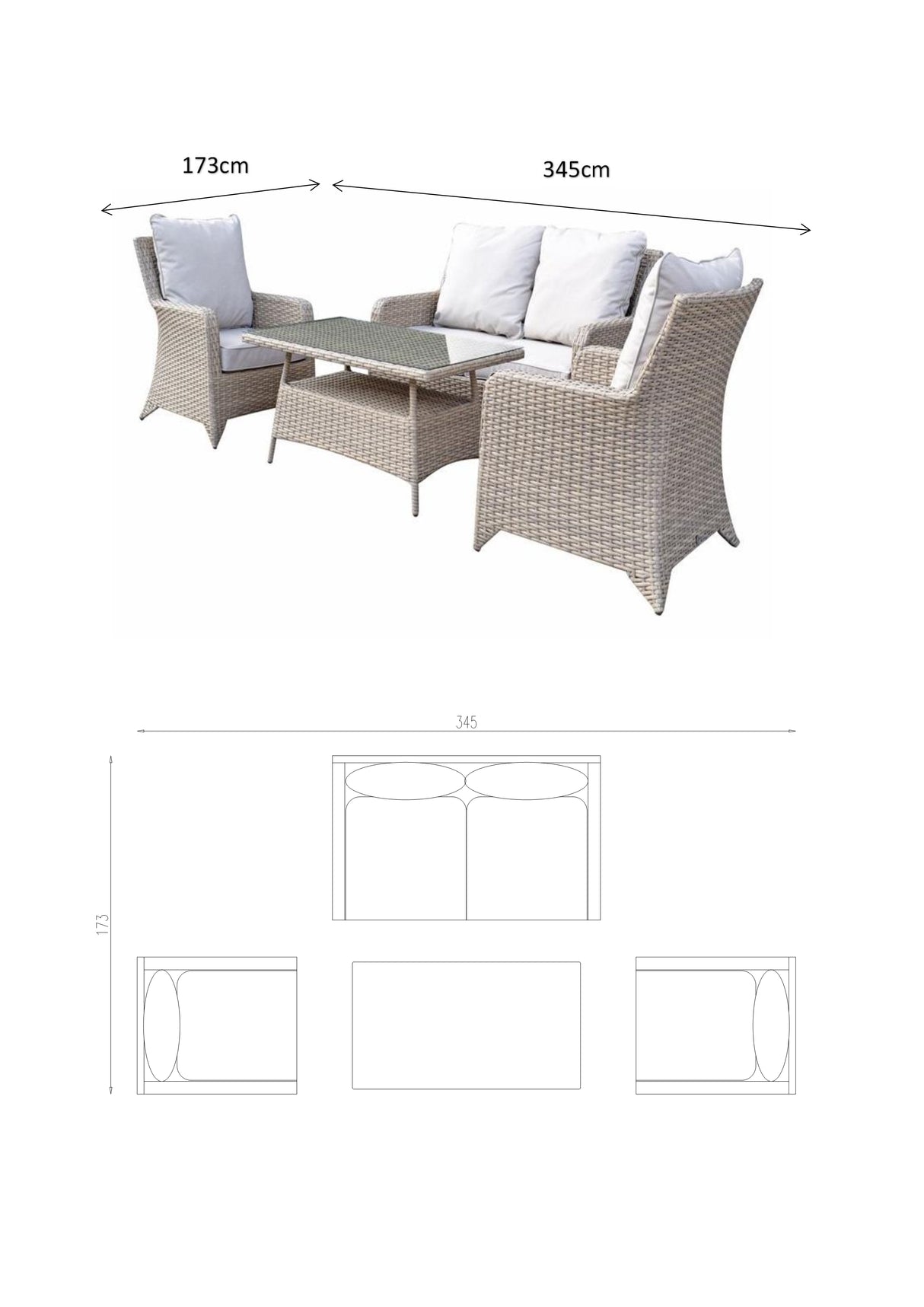 Signature Weave Sarah Four-Seat Sofa Set with High Coffee Table in - Grey