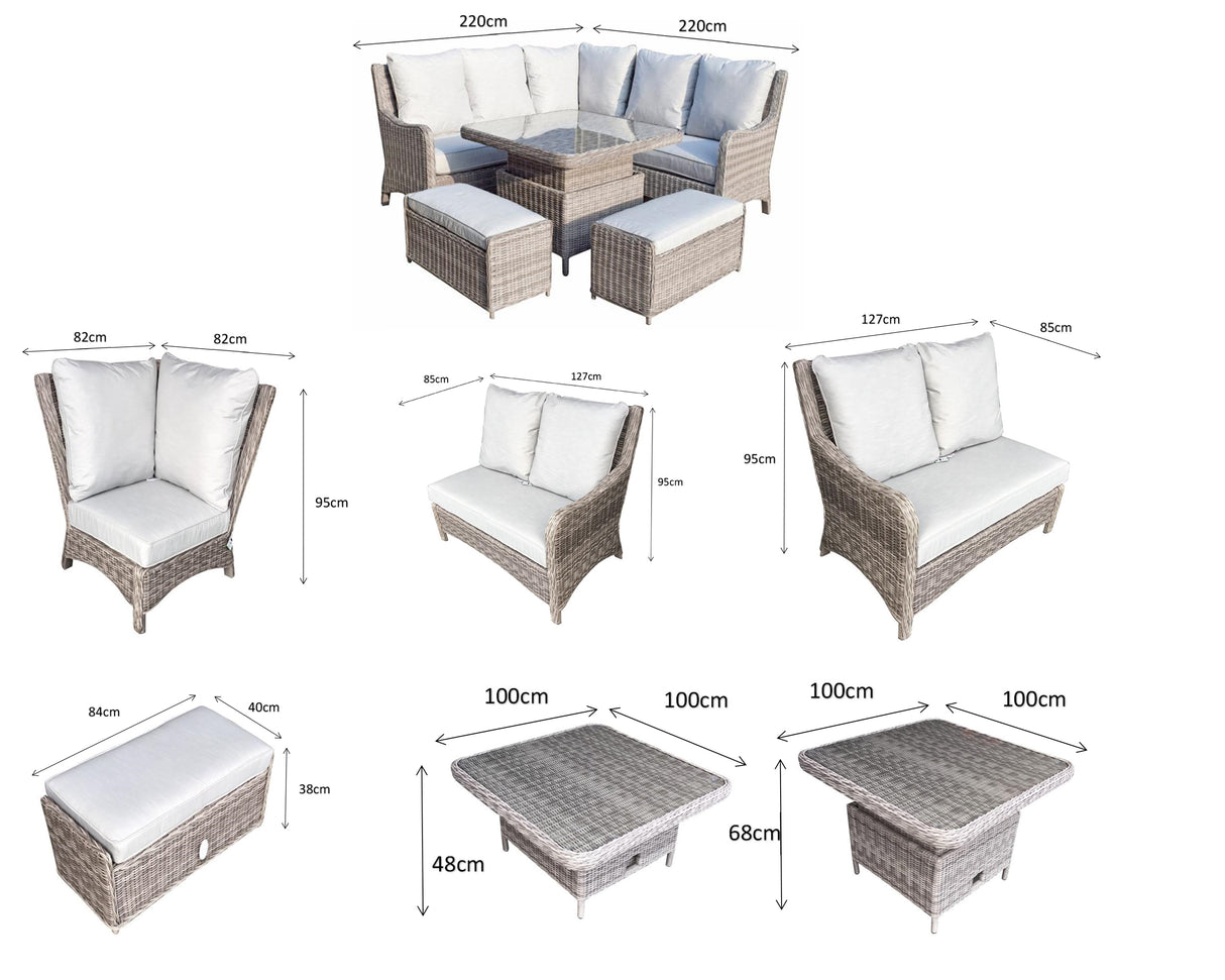 Signature Weave Alexandra Corner Sofa Dining Set with Lift Table and 2 Ottomans