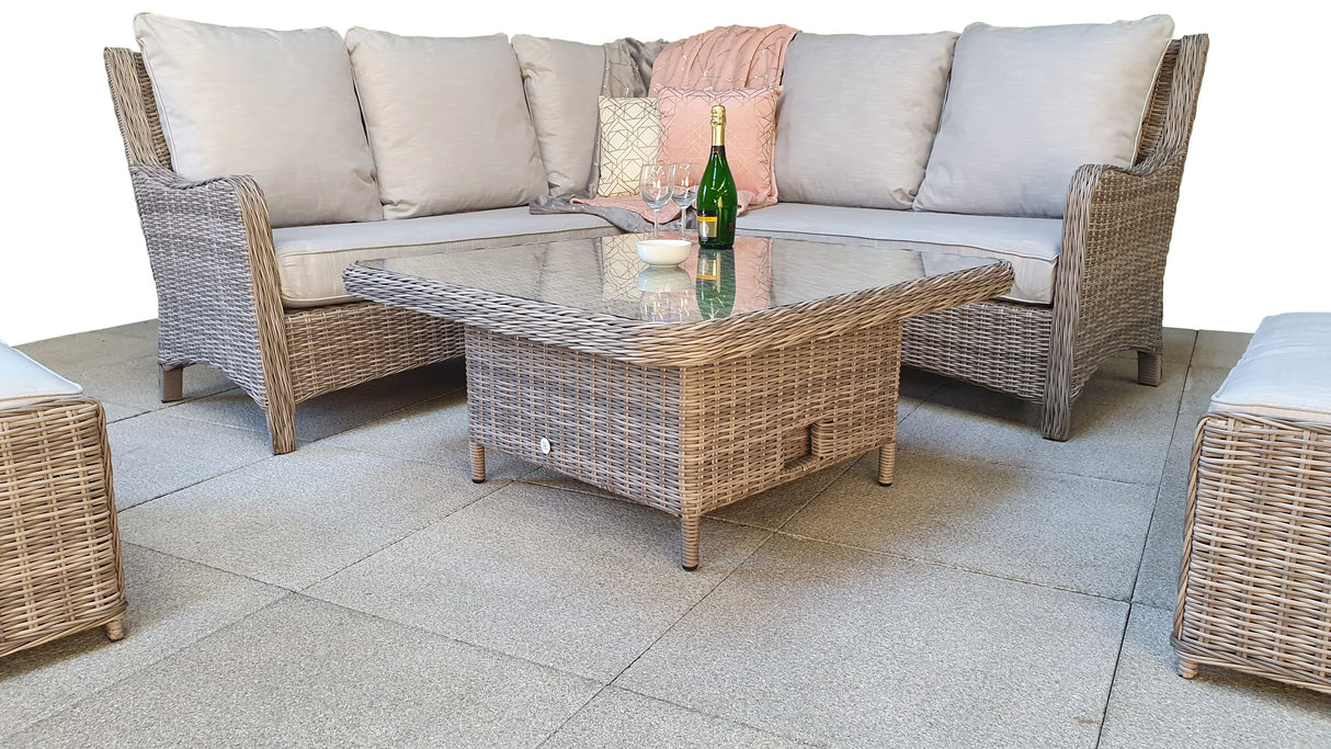 Signature Weave Alexandra Corner Sofa Dining Set with Lift Table and 2 Ottomans