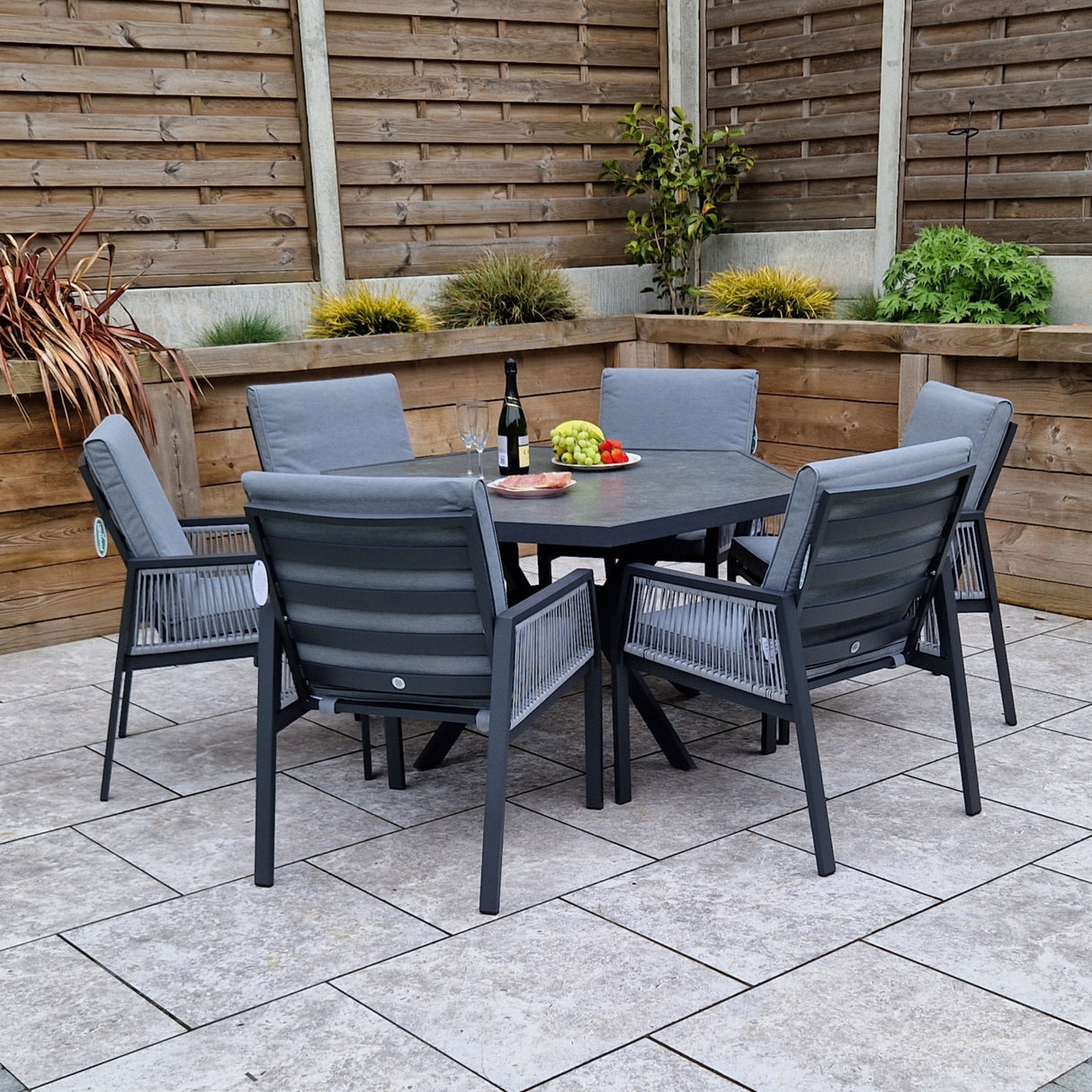 Signature Weave Bettina Hexagon Dining Table Set with 6 Chairs