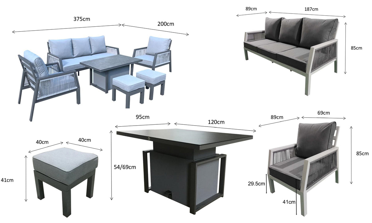 Signature Weave Bettina Dining Lift Table Set with 3-Seater Sofa, 2 Chairs and 2 Ottomans