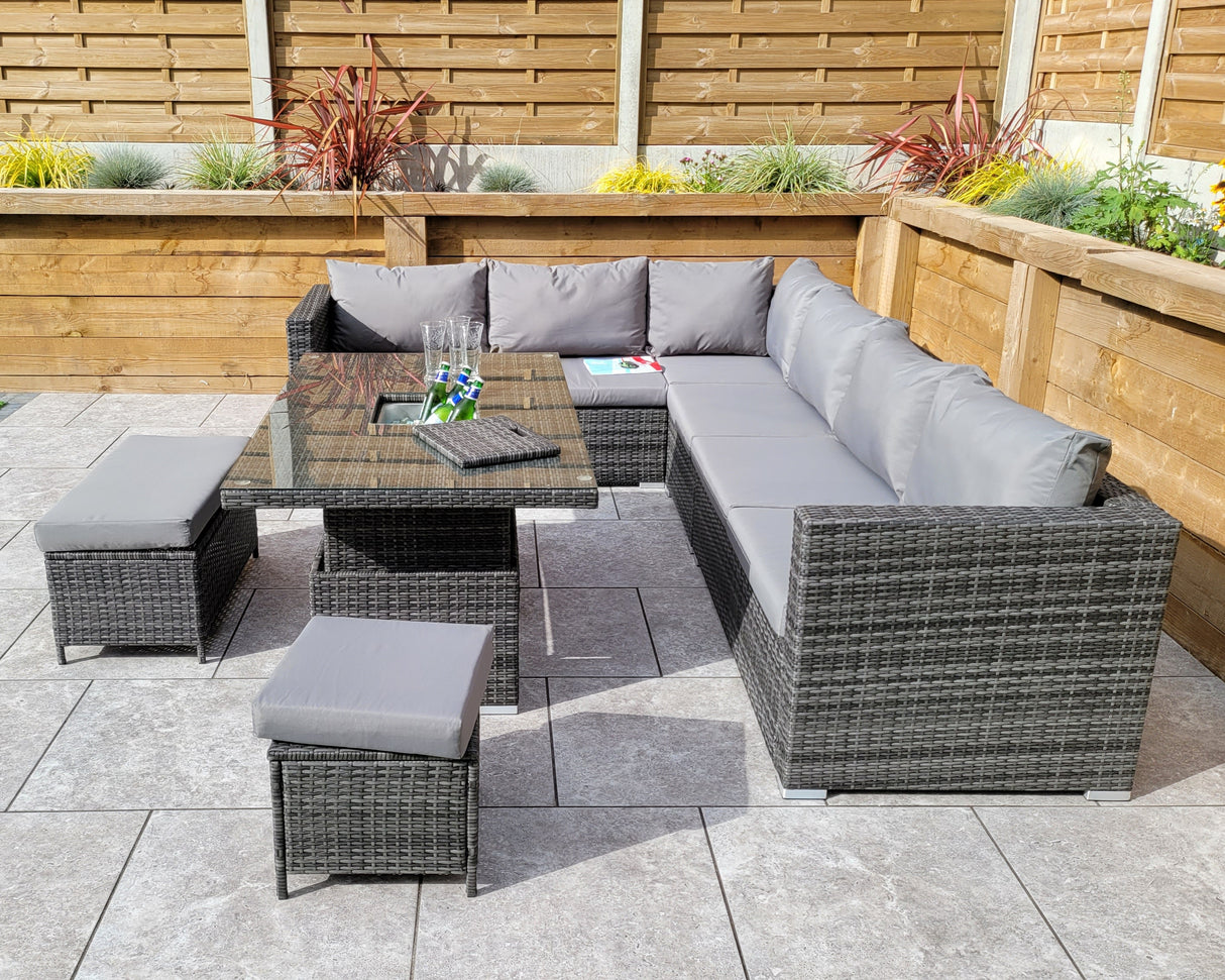 Signature Weave Catalina Modular Corner Sofa Dining Set with Ice Bucket Table and 2 Ottomans