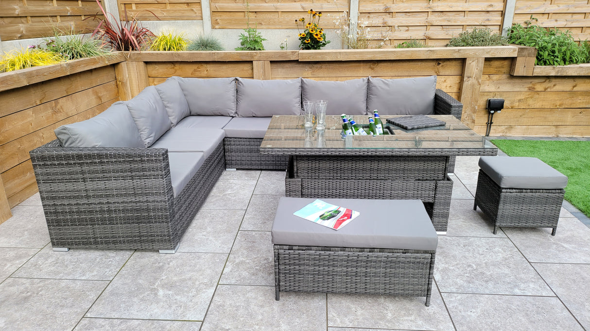 Signature Weave Catalina Modular Corner Sofa Dining Set with Ice Bucket Table and 2 Ottomans