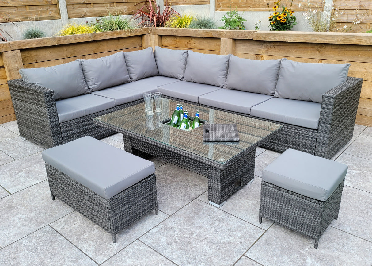 Signature Weave Catalina Modular Corner Sofa Dining Set with Ice Bucket Table and 2 Ottomans