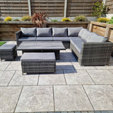 Signature Weave Catalina Modular Corner Sofa Dining Set with HPL Top Lift Table and 2 Ottomans