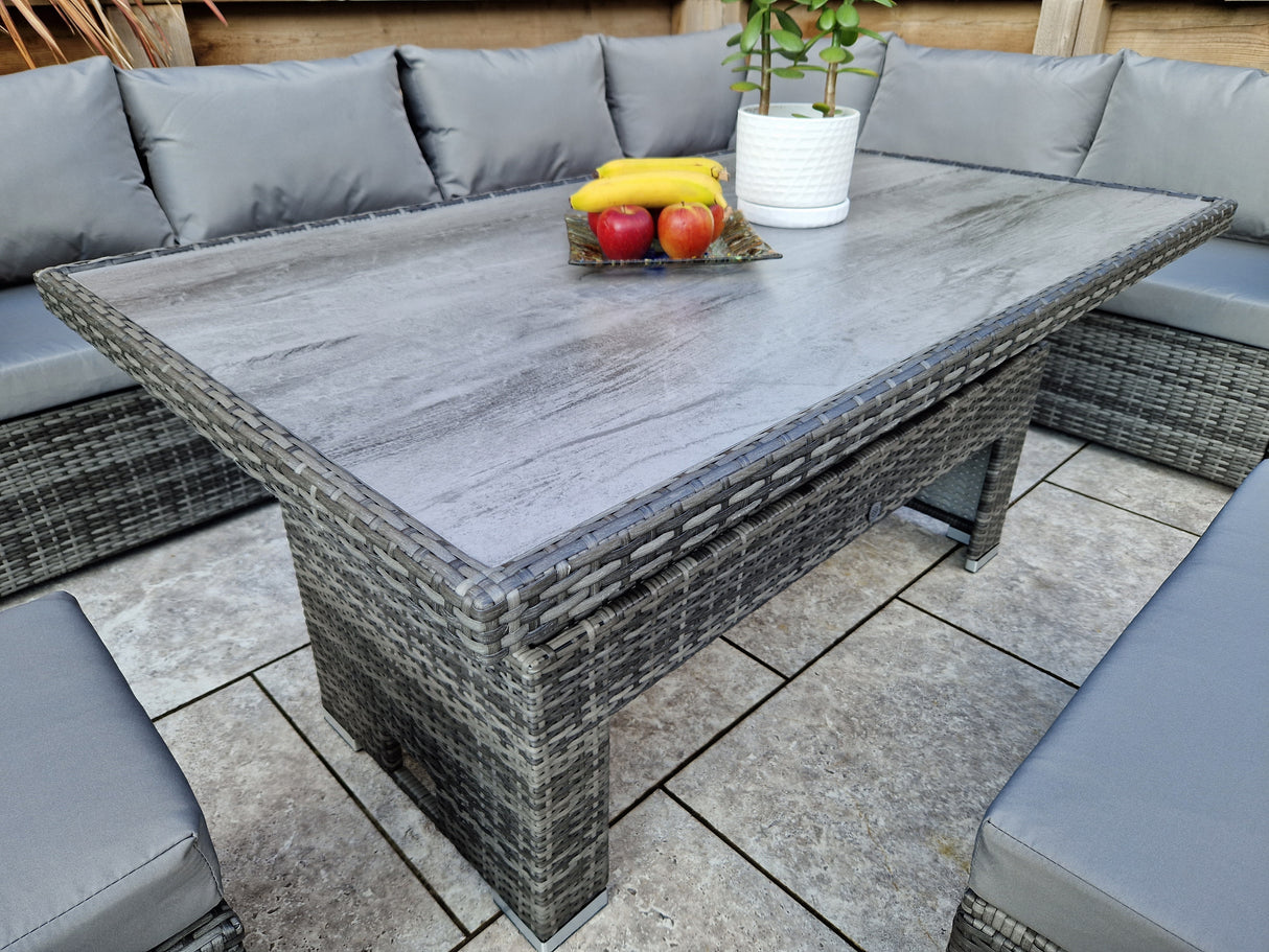 Signature Weave Catalina Modular Corner Sofa Dining Set with HPL Top Lift Table and 2 Ottomans