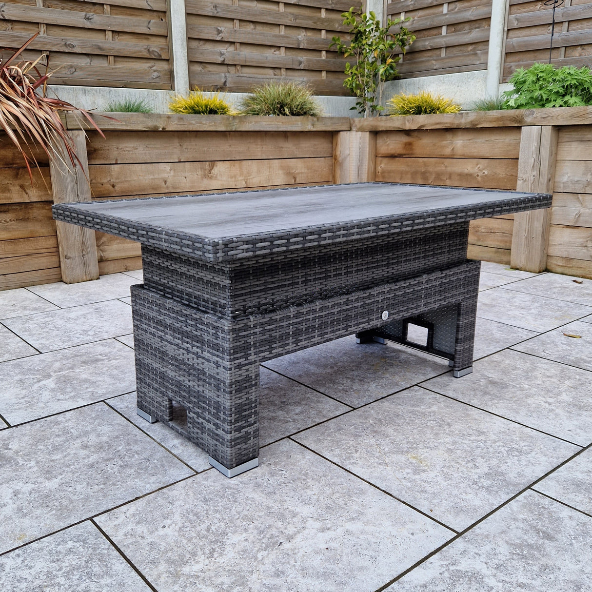Signature Weave Catalina Modular Corner Sofa Dining Set with HPL Top Lift Table and 2 Ottomans