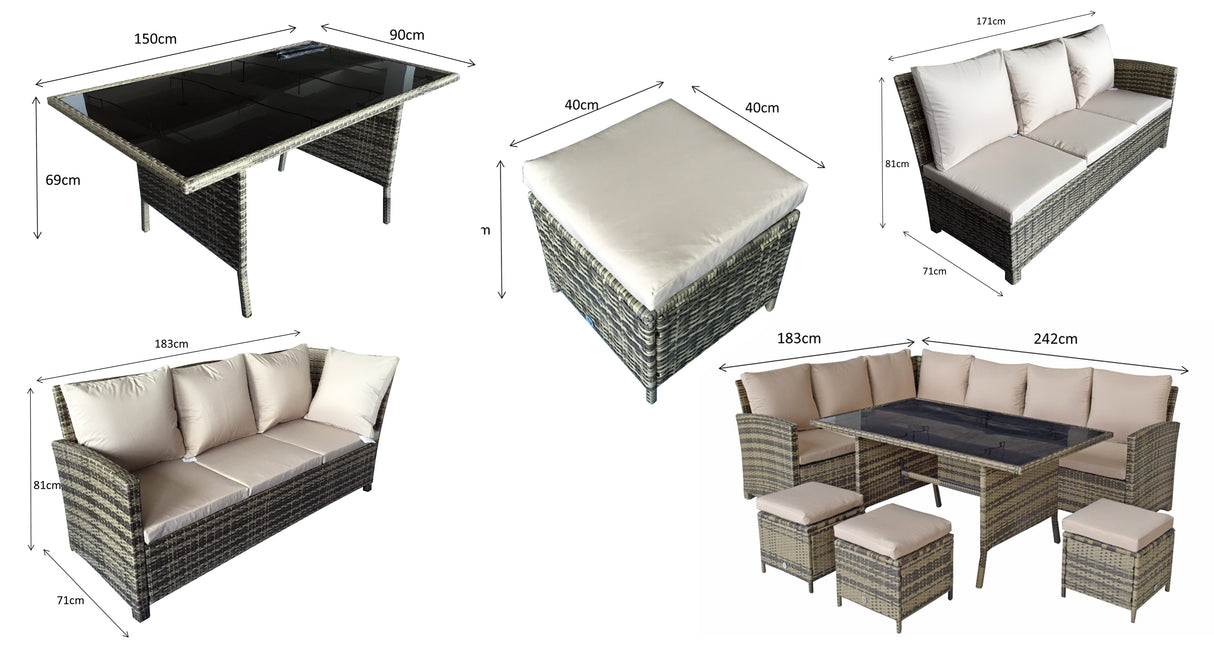 Signature Weave Charlotte Corner Sofa Dining Set with Glass Top Table and 3 Ottomans - Nature/Brown
