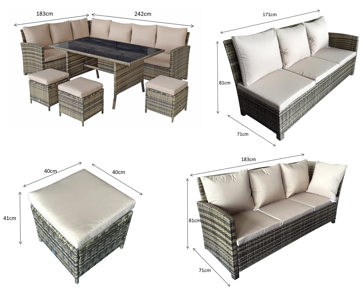 Signature Weave Charlotte Corner Sofa Dining Set with HDPE Wood Effect Table and 3 Ottomans