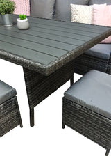 Signature Weave Charlotte Corner Sofa Dining Set with HDPE Wood Effect Table and 3 Ottomans