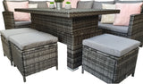 Signature Weave Charlotte Corner Sofa Dining Set with HDPE Wood Effect Lift Table and 3 Ottomans