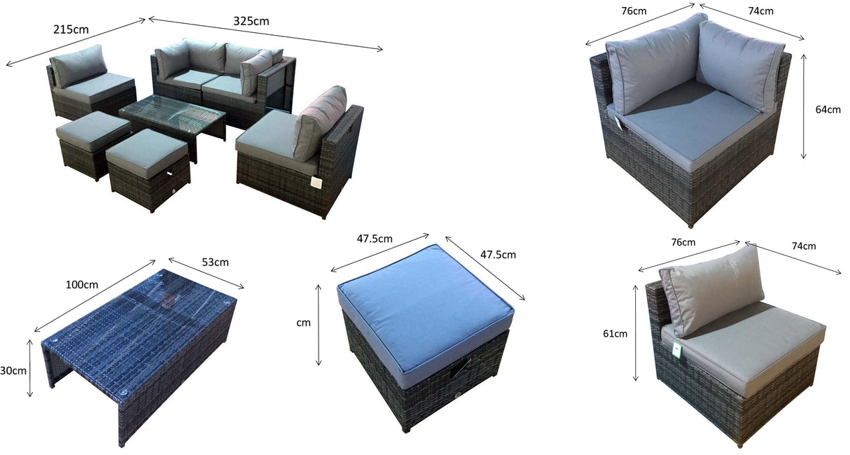 Signature Weave Chelsea Modular Sofa Set with Glass Top Coffee Table and 2 Ottomans
