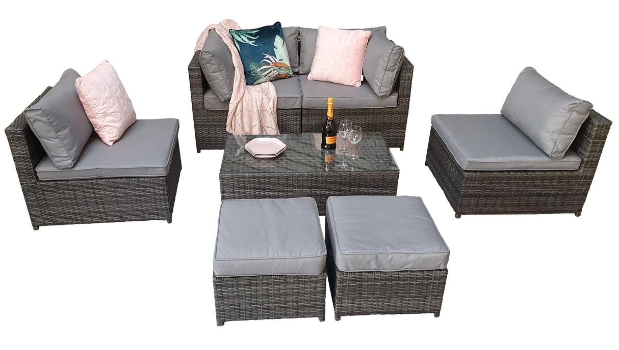 Signature Weave Chelsea Modular Sofa Set with Glass Top Coffee Table and 2 Ottomans