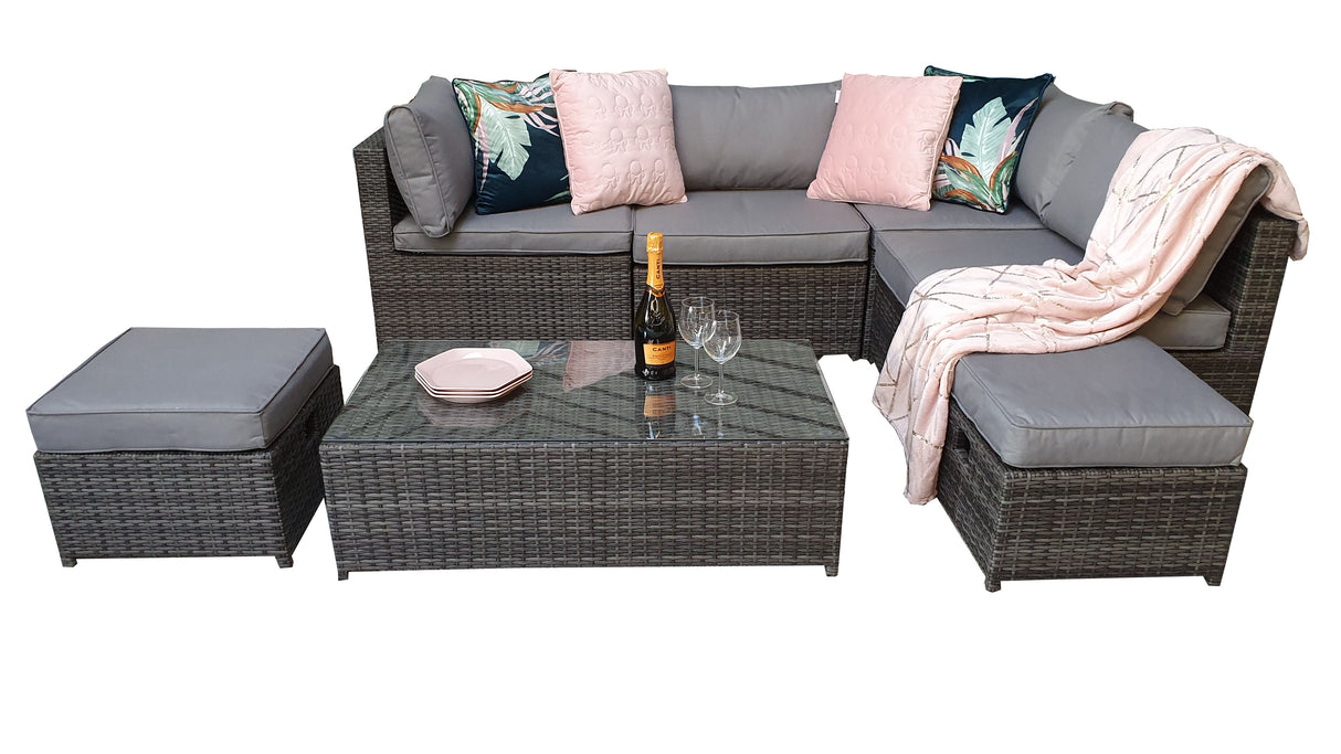 Signature Weave Chelsea Modular Sofa Set with Glass Top Coffee Table and 2 Ottomans