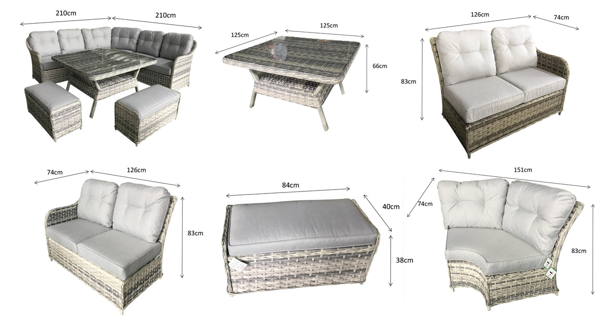 Signature Weave Constance Large Corner Sofa Dining Set with Glass Top Table and 2 Ottomans