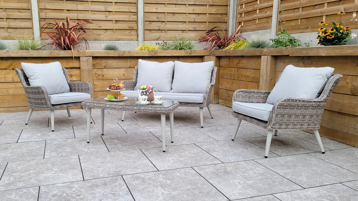 Signature Weave Danielle 4-Seat Sofa Set with 2 Armchairs and Glass Top Coffee Table