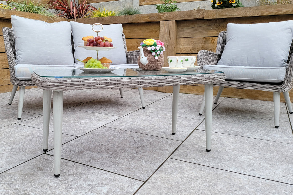 Signature Weave Danielle 4-Seat Sofa Set with 2 Armchairs and Glass Top Coffee Table