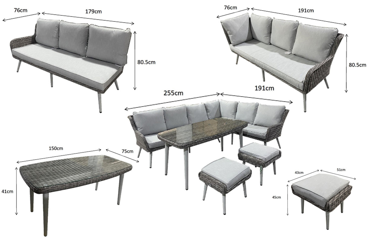 Signature Weave Danielle Corner Sofa Dining Set with Glass Top Table and 2 Ottomans
