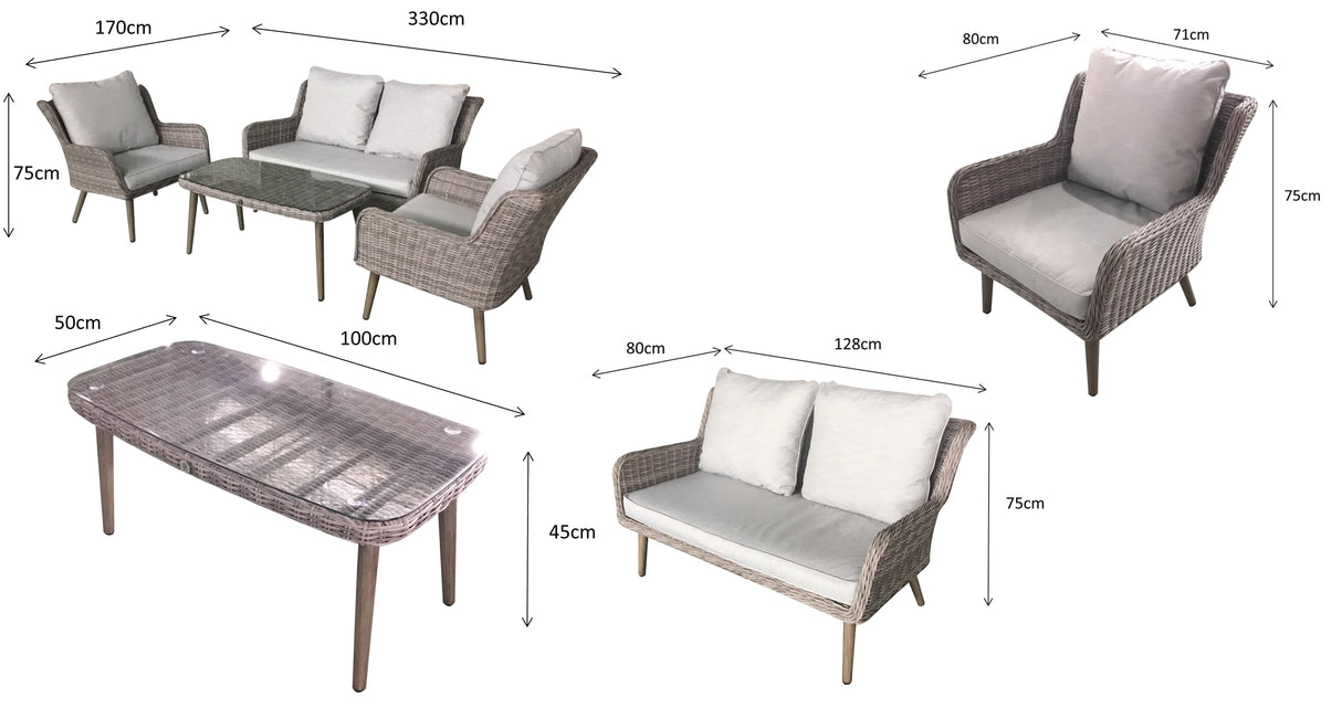 Signature Weave Danielle 4-Seat Sofa Set with 2 Armchairs and Glass Top Coffee Table