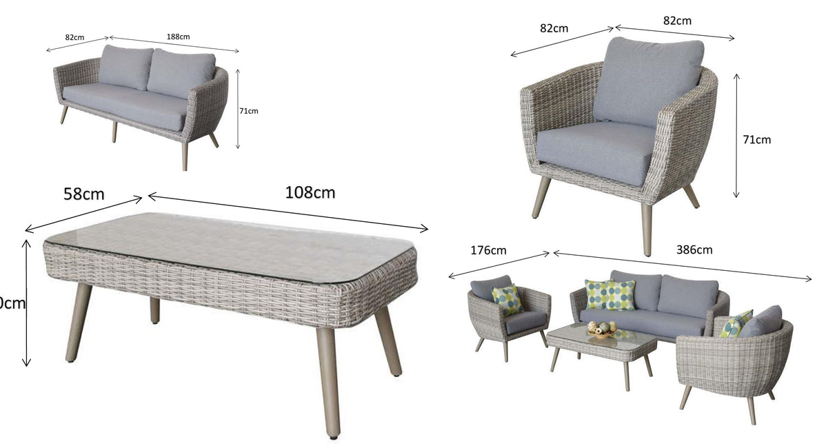 Signature Weave Danielle 5-Seat Sofa Set with 2 Armchairs and Glass Top Coffee Table