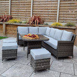Signature Weave Edwina Corner Sofa Dining Set with Glass Top Table and 3 Ottomans - Multi Grey Wicker