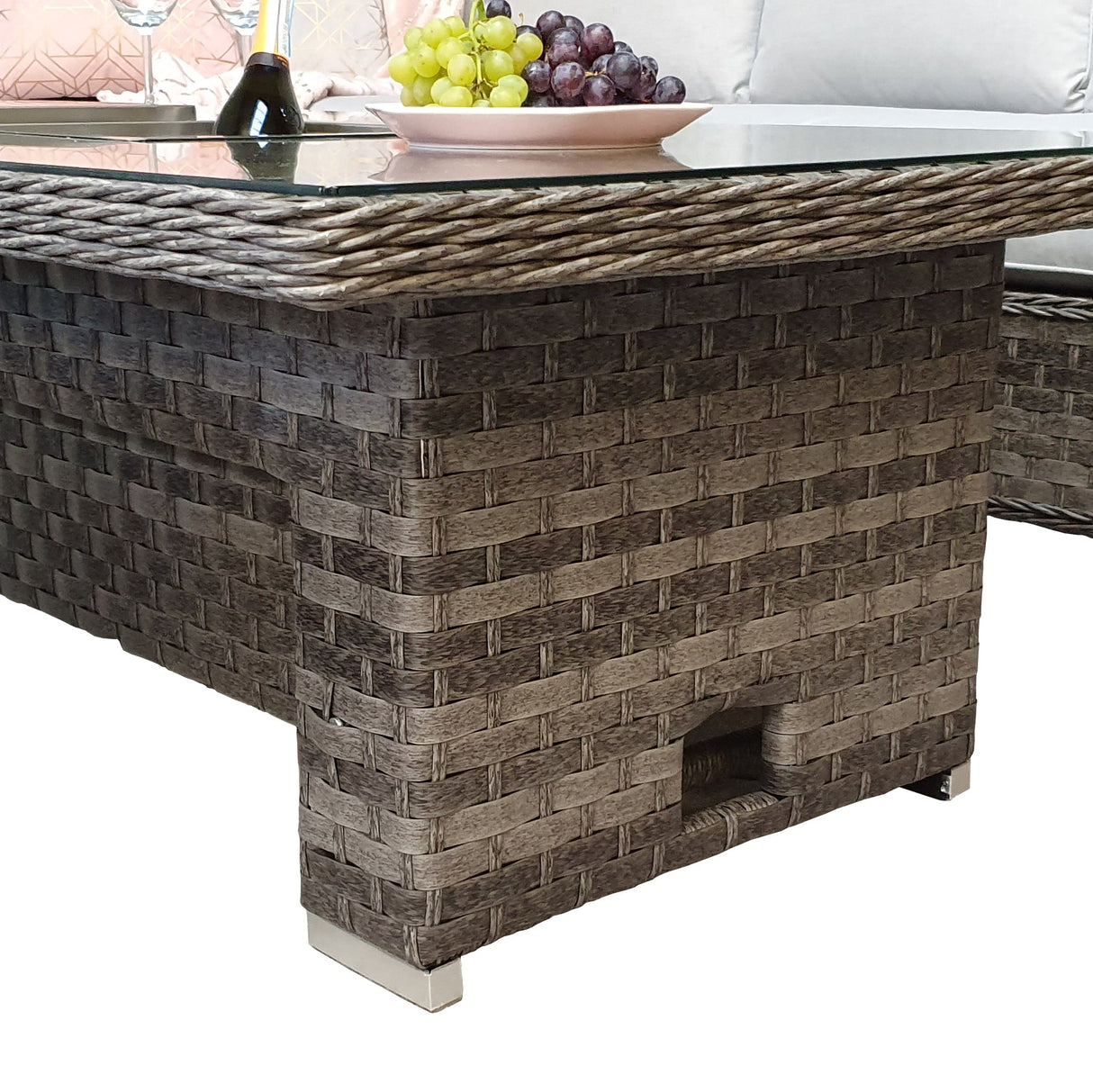 Signature Weave Edwina Corner Sofa Dining Set with Ice Bucket Lift Table and 3 Ottomans - Multi Grey Wicker