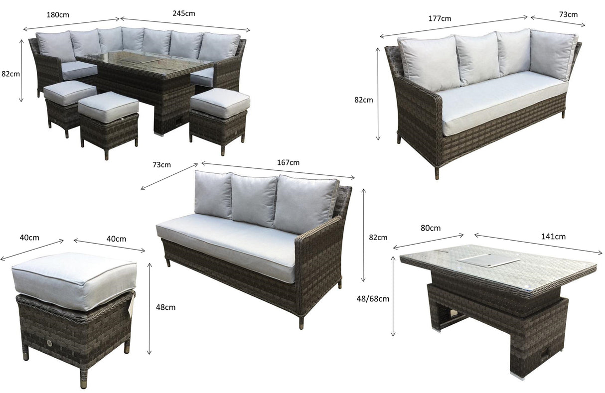 Signature Weave Edwina Corner Sofa Dining Set with Ice Bucket Lift Table and 3 Ottomans - Wicker Special Grey