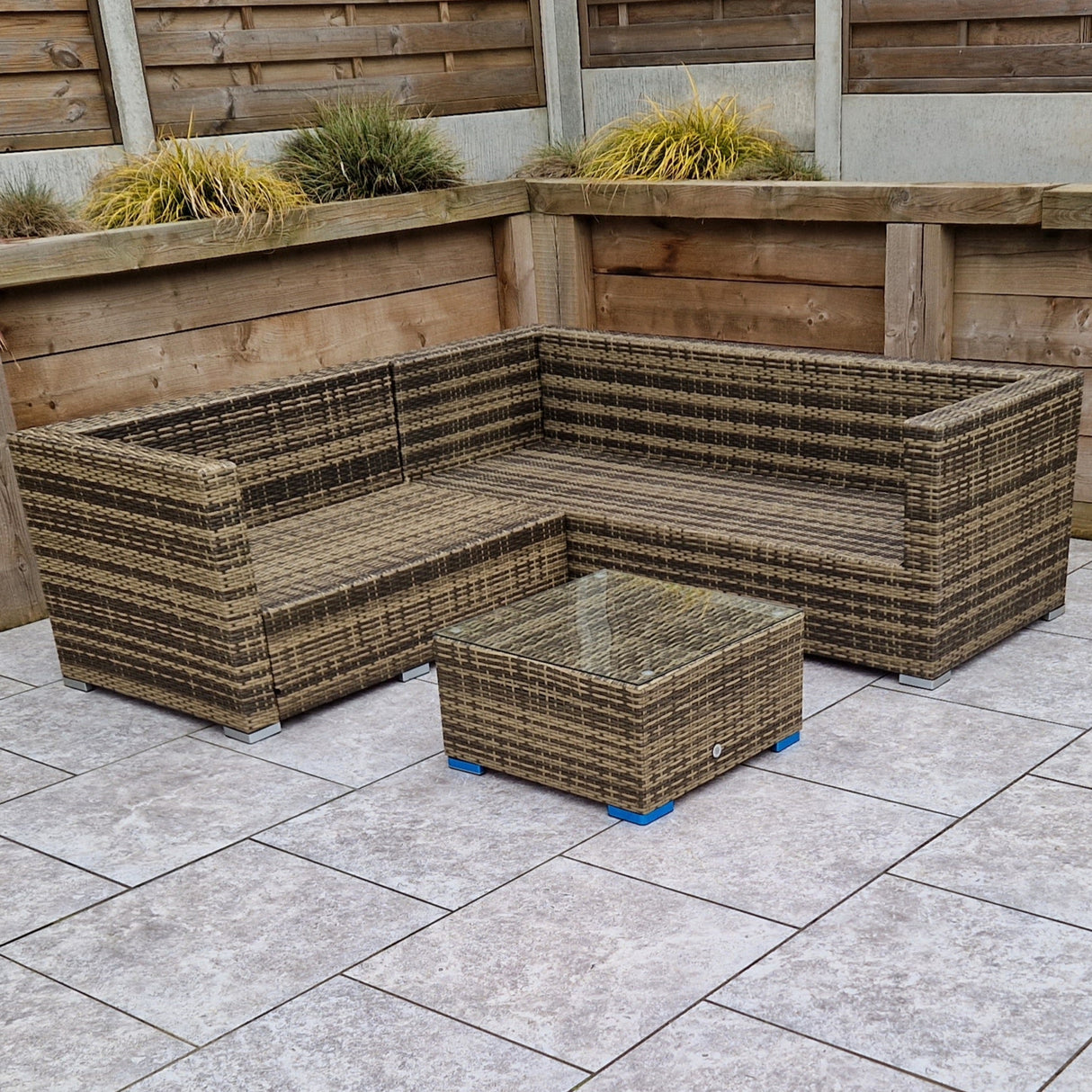 Signature Weave Georgia Corner Sofa Set with Glass Top Coffee Table - Mixed Brown