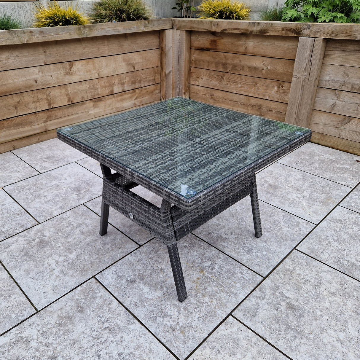 Signature Weave Georgia Six-Seat Corner Sofa Dining Set with Glass Top Table and 2 Ottomans - Grey