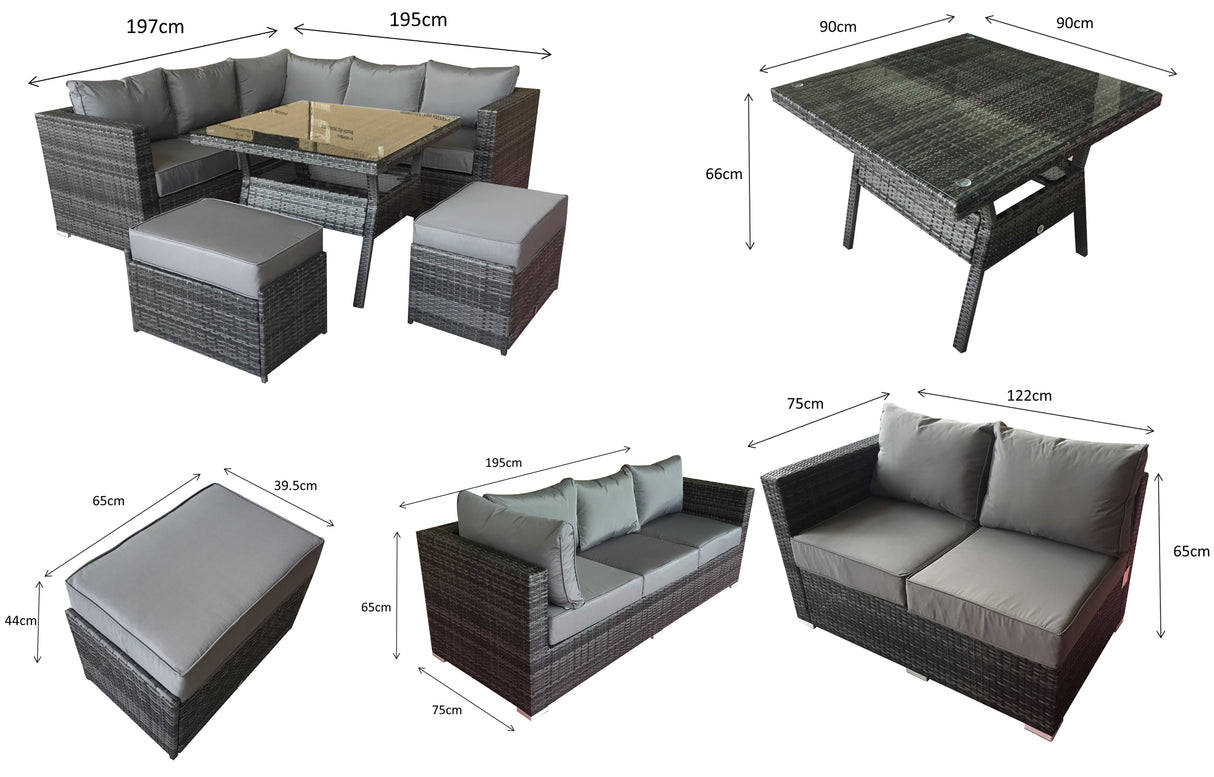 Signature Weave Georgia Six-Seat Corner Sofa Dining Set with Glass Top Table and 2 Ottomans - Mixed Brown