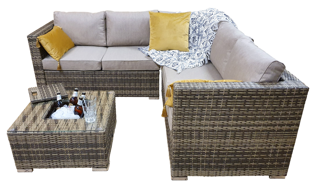 Signature Weave Georgia Corner Sofa Set with Ice Bucket Coffee Table - Mixed Brown