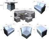 Signature Weave Grace Corner Sofa Dining Set with Glass Top Lift Table and 2 Ottomans