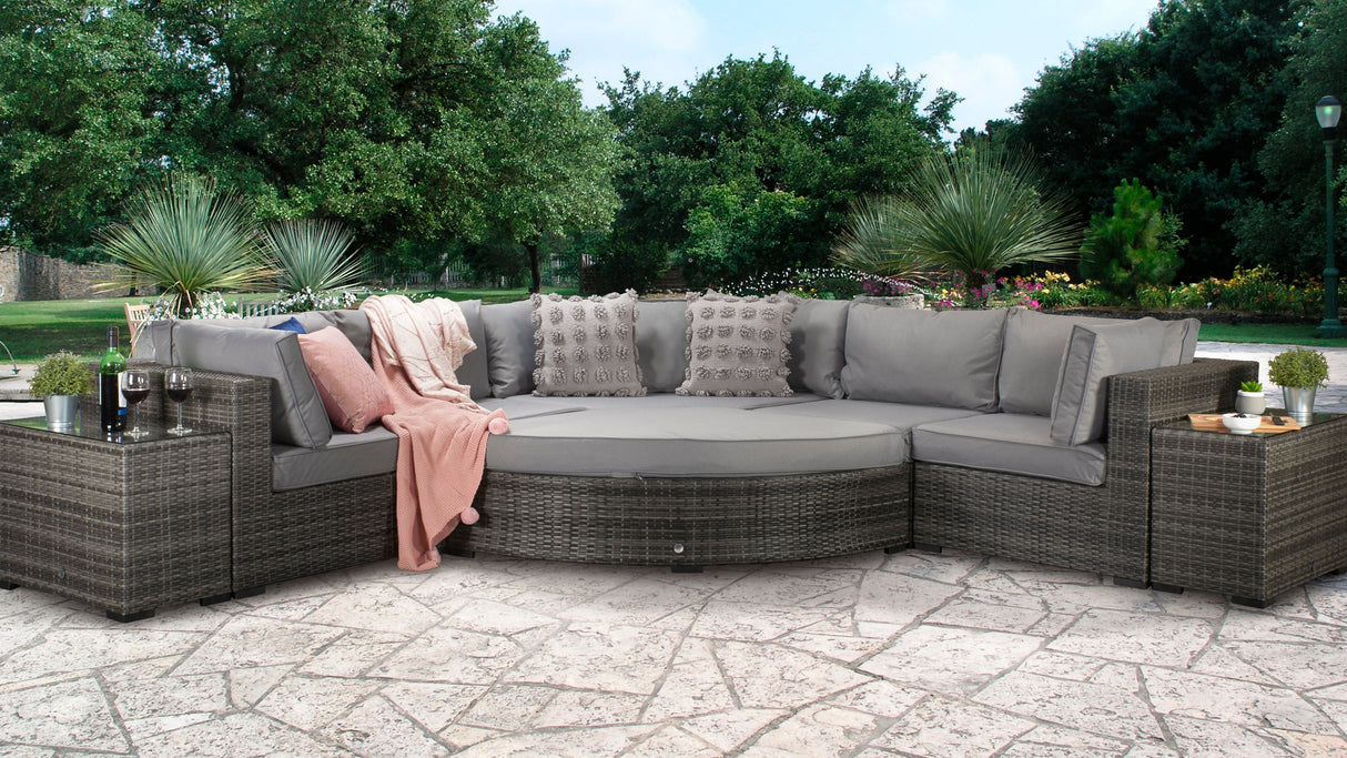 Signature Weave Jessica Large Corner Sofa Set with Chaise and 2 Glass Top Side Tables - Grey