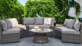 Signature Weave Juliet Half Moon Sofa Set with Glass Top Coffee Table and 2 Drinks Tables - Grey