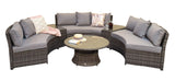 Signature Weave Juliet Half Moon Sofa Set with Glass Top Coffee Table and 2 Drinks Tables - Grey