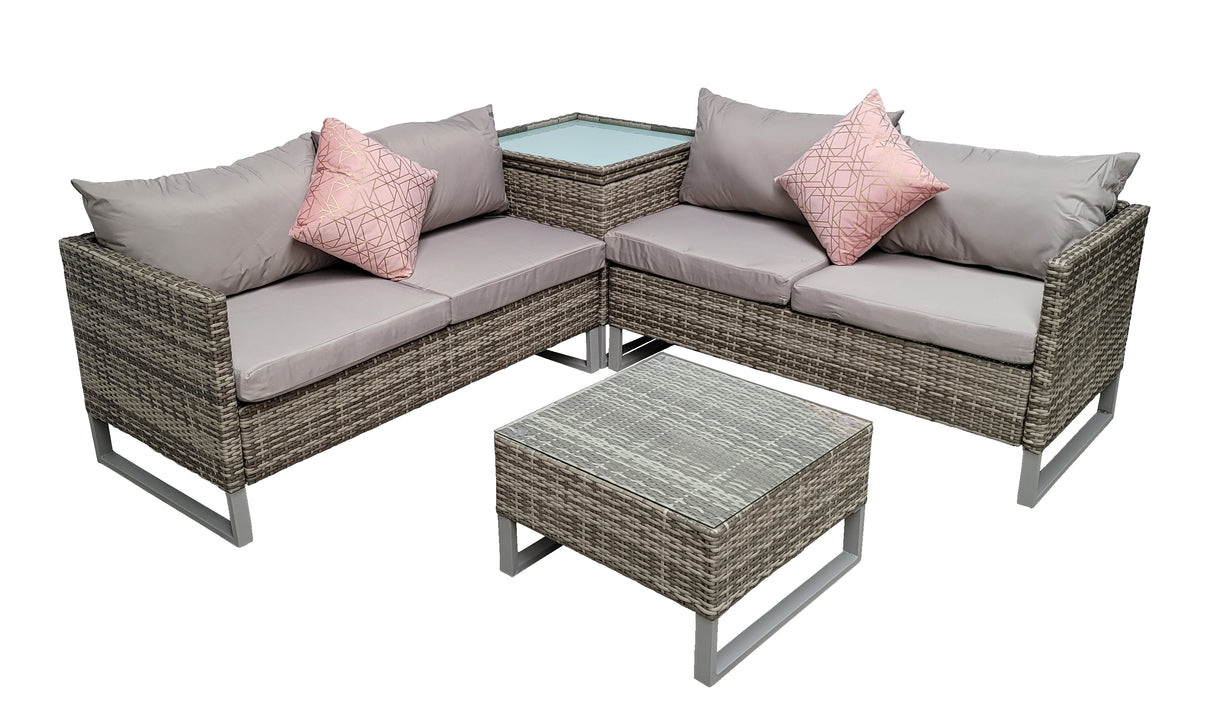 Signature Weave Lucy Corner Sofa Set with Glass Top Coffee Table and Storage Table