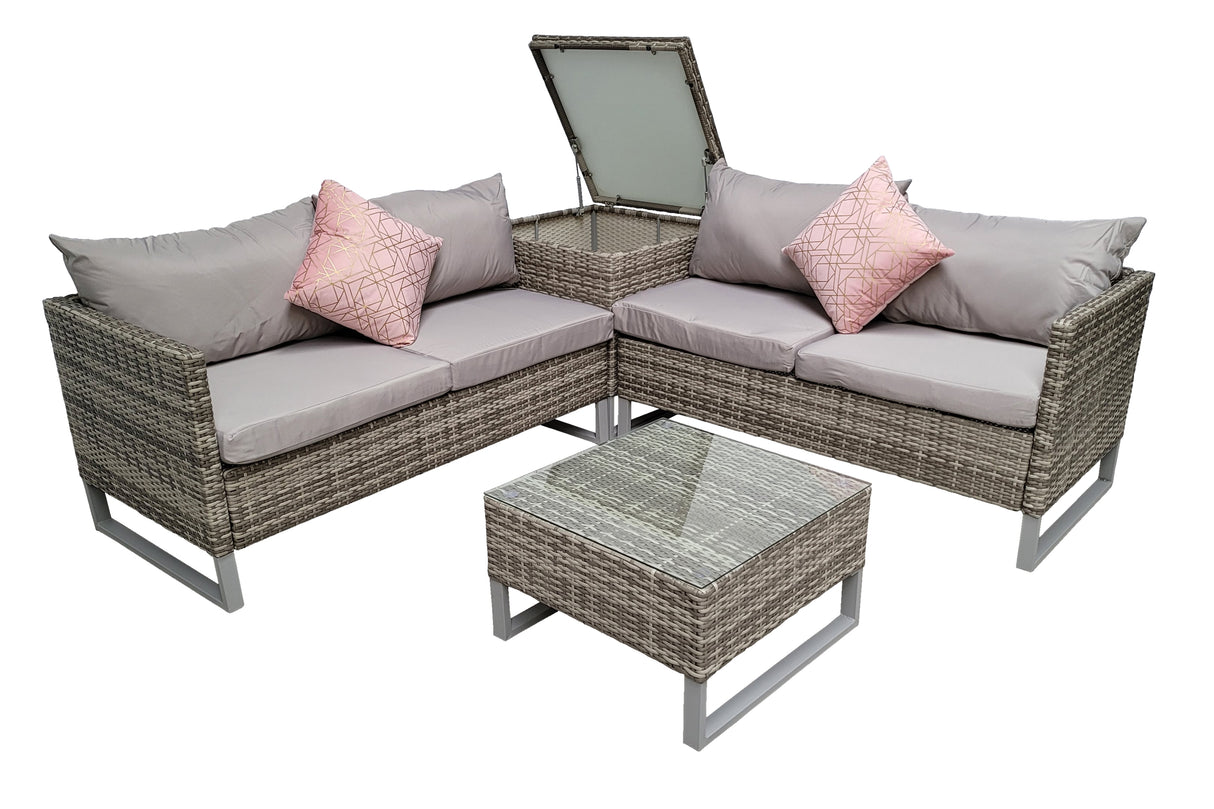 Signature Weave Lucy Corner Sofa Set with Glass Top Coffee Table and Storage Table
