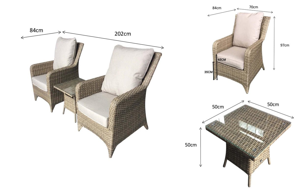 Signature Weave Meghan Armchair Lounge Set with Glass Top Side Table