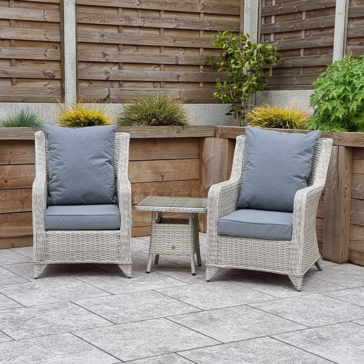 Signature Weave Meghan Armchair Lounge Set with Glass Top Side Table