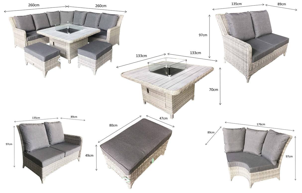 Signature Weave Meghan Large Corner Sofa Dining Set with Firepit Table and 2 Ottomans