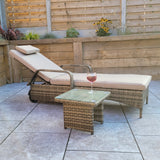Signature Weave Savannah Single Sunbed with Glass Top Side Table - Nature Brown