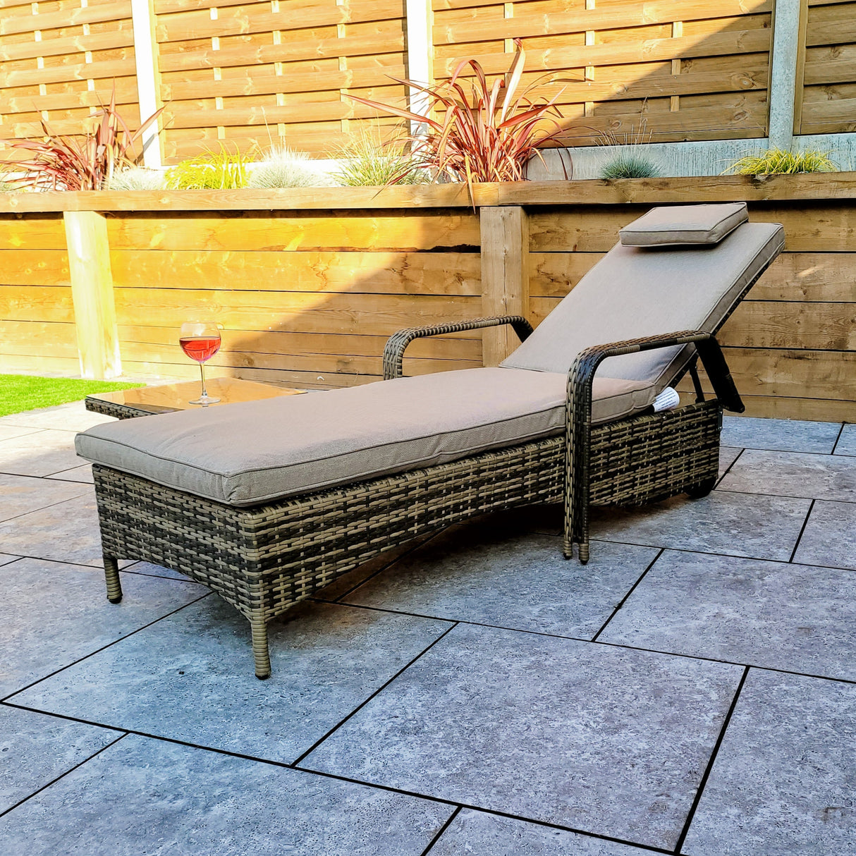 Signature Weave Savannah Single Sunbed with Glass Top Side Table - Nature Brown