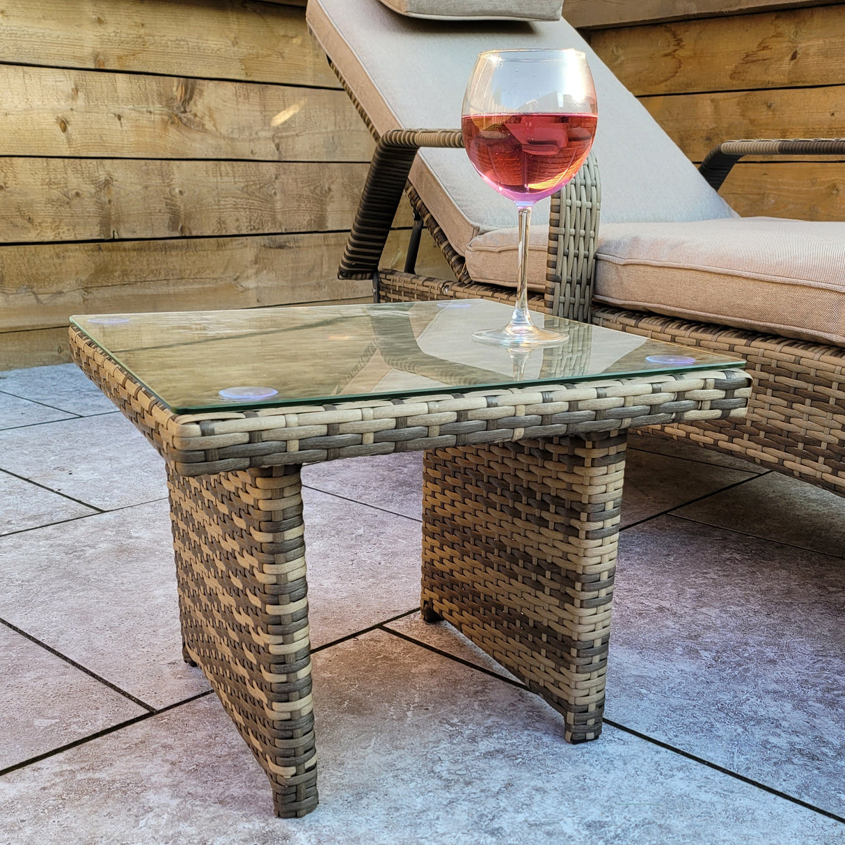 Signature Weave Savannah Single Sunbed with Glass Top Side Table - Nature Brown