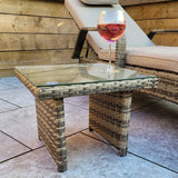 Signature Weave Savannah Single Sunbed with Glass Top Side Table - Nature Brown