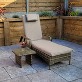 Signature Weave Savannah Single Sunbed with Glass Top Side Table - Nature Brown