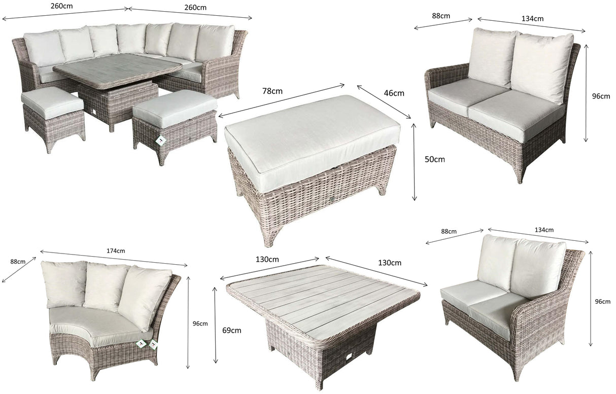 Signature Weave Sarah Lift and Rise Corner Sofa Dining Set with Lift Table and 2 Ottomans