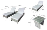 Signature Weave Sarena Sunbed Pair with Drinks Table - Grey Victoria Weave