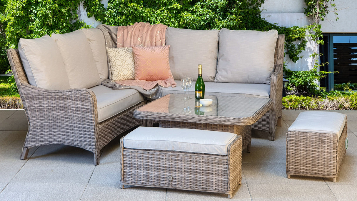 Signature Weave Alexandra Corner Sofa Dining Set with Lift Table and 2 Ottomans