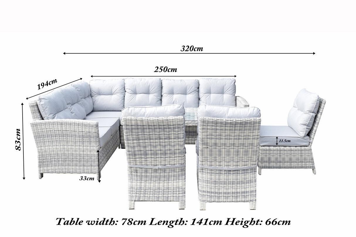 Signature Weave Amy Corner Dining Table Set with Sofa and 3 Chairs