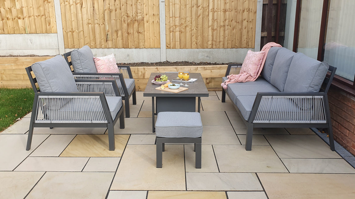 Signature Weave Bettina Dining Lift Table Set with 3-Seater Sofa, 2 Chairs and 2 Ottomans